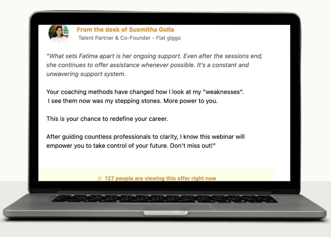 Email testimonial — Susmitha Golla